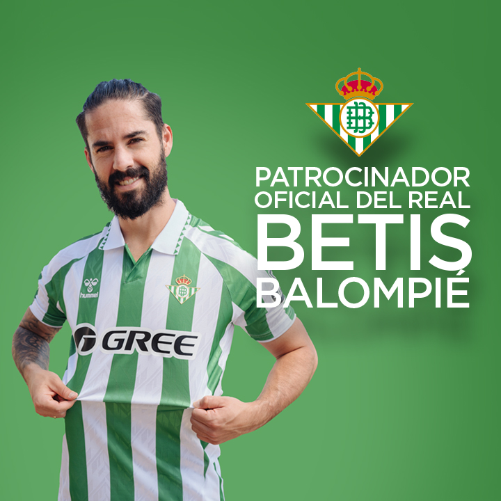 Isco wearing the Real Betis shirt with Gree as official sponsor